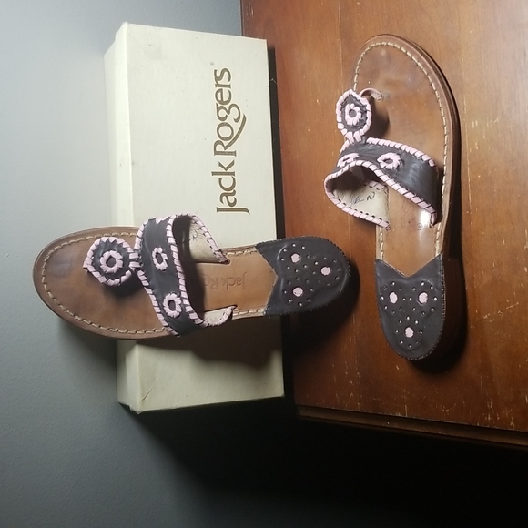 Jack Rogers "Jacks" handmade sandals. 6.5 Narrow chocolate/pink - Picture 1 of 6